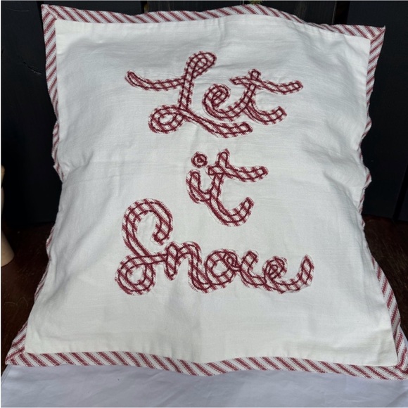 Pottery Barn White and Red Holiday Pillow - Let it Snow - Picture 2 of 5